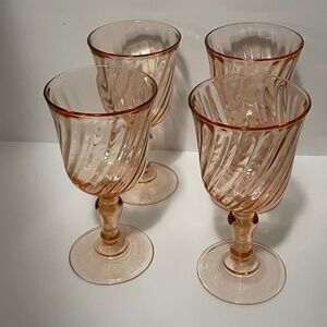 Arcoroc Vintage French Pink Swirled Glass Small Wine Glasses